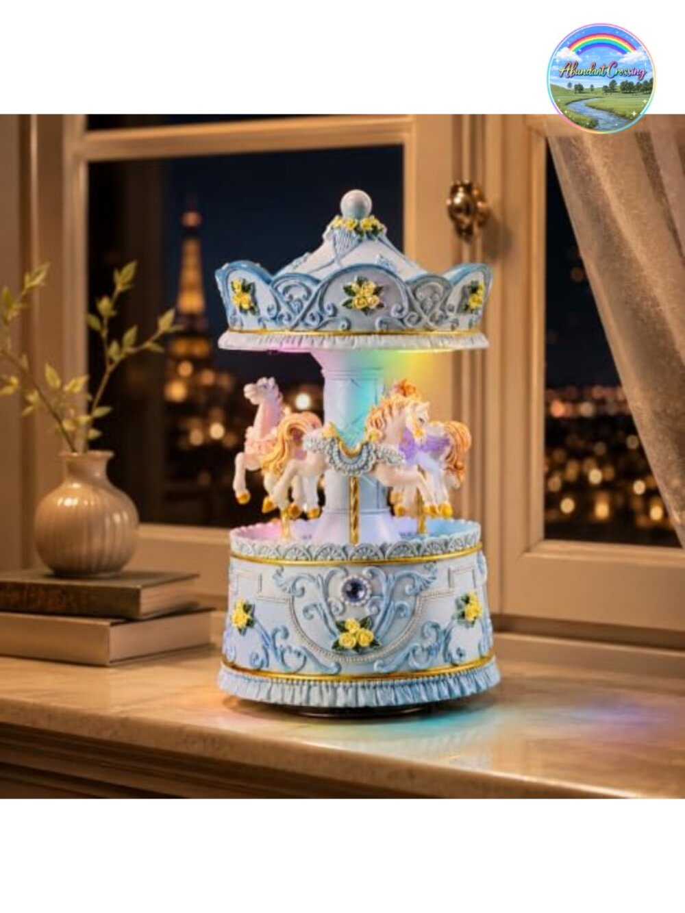 Handcrafted Carousel Music Box Plays You Are My Sunshine LED Rotating Horses